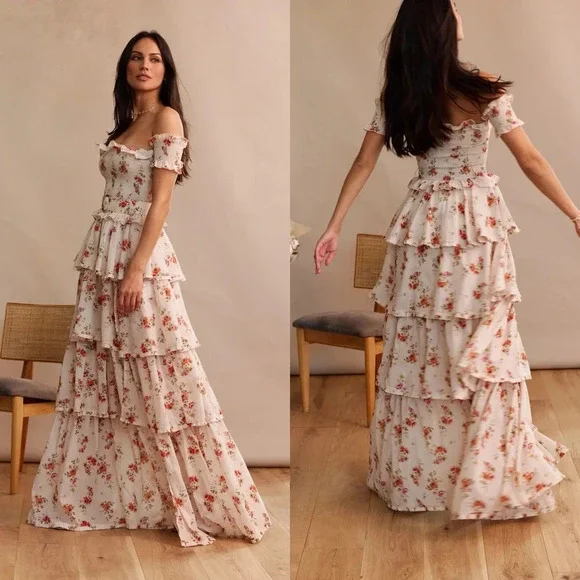 🆕 V. CHAPMAN The Angelina Tiered Dress in Natural Dainty Floral Sz 6 - Picture 9 of 9